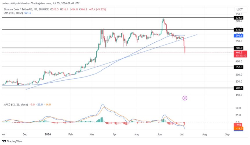 BNB Drops Below $500, Extended Bearish Trend On The Horizon?