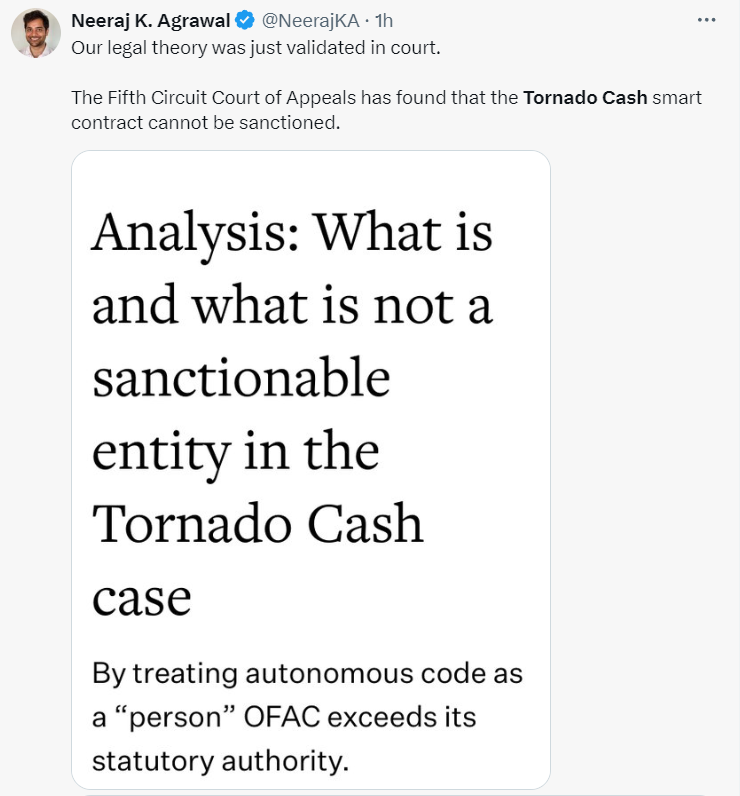 Big victory in Tornado Cash case as judge says OFAC exceeded authority